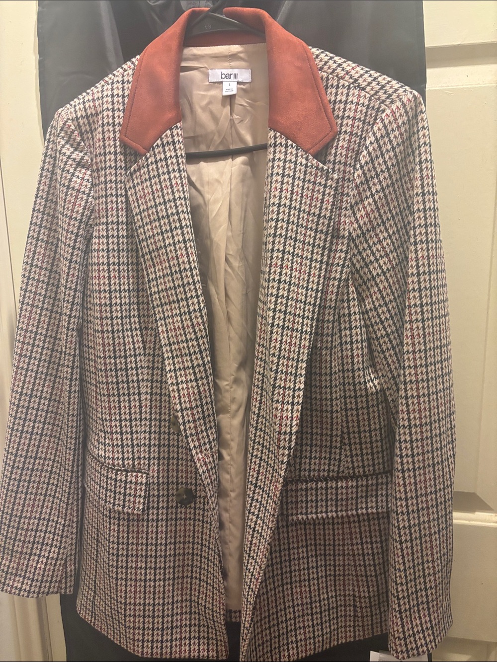 Bar III Houndstooth Blazer with Rust Collar
